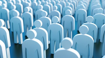 A multitude of blue abstract human shapes gather closely in a digital space, representing unity and collective presence among diverse individuals