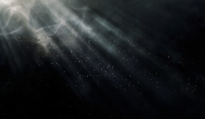 Single thin light beam shines down on ground atmosphere mystery against black background Shining Light Dramatic Effect Concept