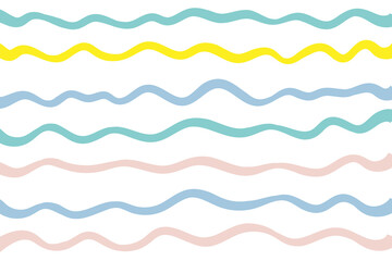 Naive squiggle pattern with bright green, yellow, pink and blue wavy lines on a light background. Creative abstract squiggle style drawing background
