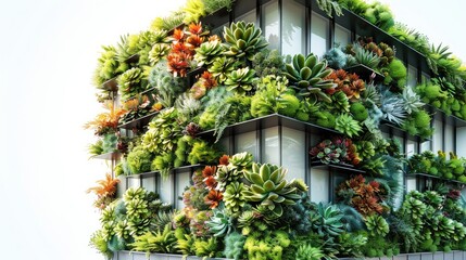 Building with a vertical garden of succulents isolated on white background. Generative AI.