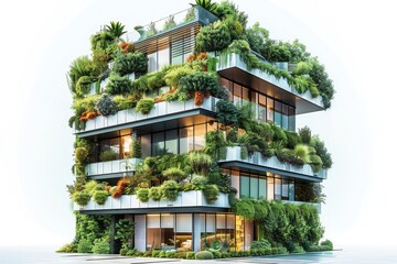 Obraz premium Building with a vertical garden of succulents isolated on white background. Generative AI.