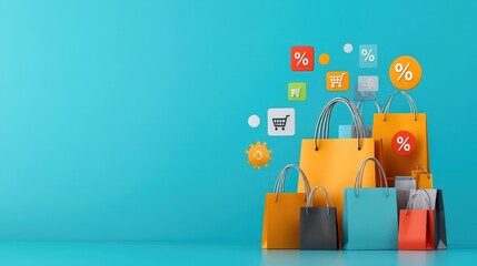 Black Friday offers, shopping bags with percentage signs