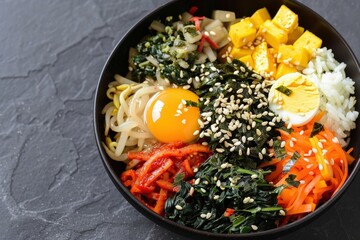 Korean Bibimbap in Indian Style with Spicy Sauce and Fresh Ingredients