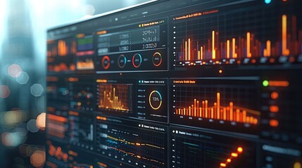 Financial analytics dashboard, data visualization charts, flat design illustration. Generative AI.