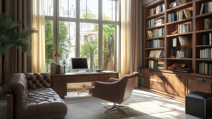 3D illustration of a study office space.