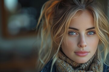Fototapeta premium Person with Blonde Hair and Piercing Blue Eyes