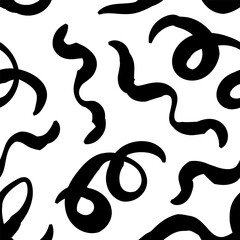 Seamless abstract pattern with squiggles and scribbles. Weaved curved lines. Chaotic ink scribbles decorative texture. Messy doodles, wavy and curly lines.