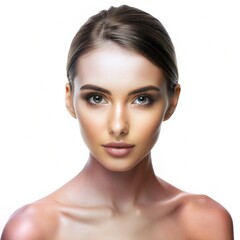 Obraz premium Portrait of young beautiful woman with perfect smooth skin isolated over white background. Tenderness and sensuality