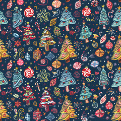 Naklejka premium New Year and Christmas 2d cartoon or graphic advertising background, Seamless pattern