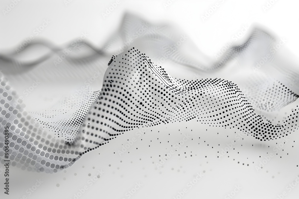 Poster a digital art piece featuring an abstract representation of sound waves made from dots and lines, se