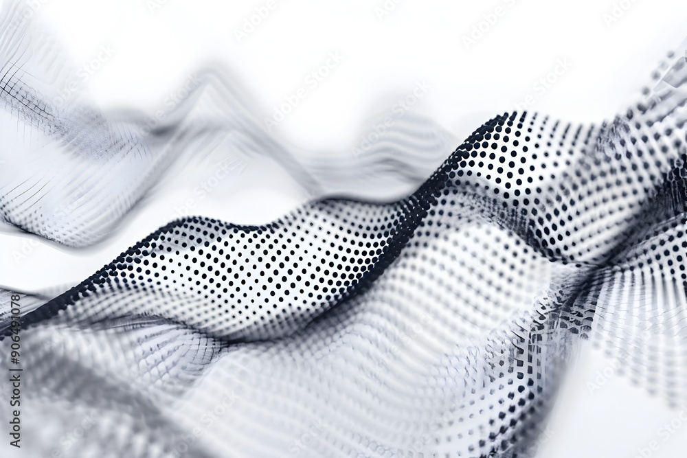 Poster a digital art piece featuring an abstract representation of sound waves made from dots and lines, se