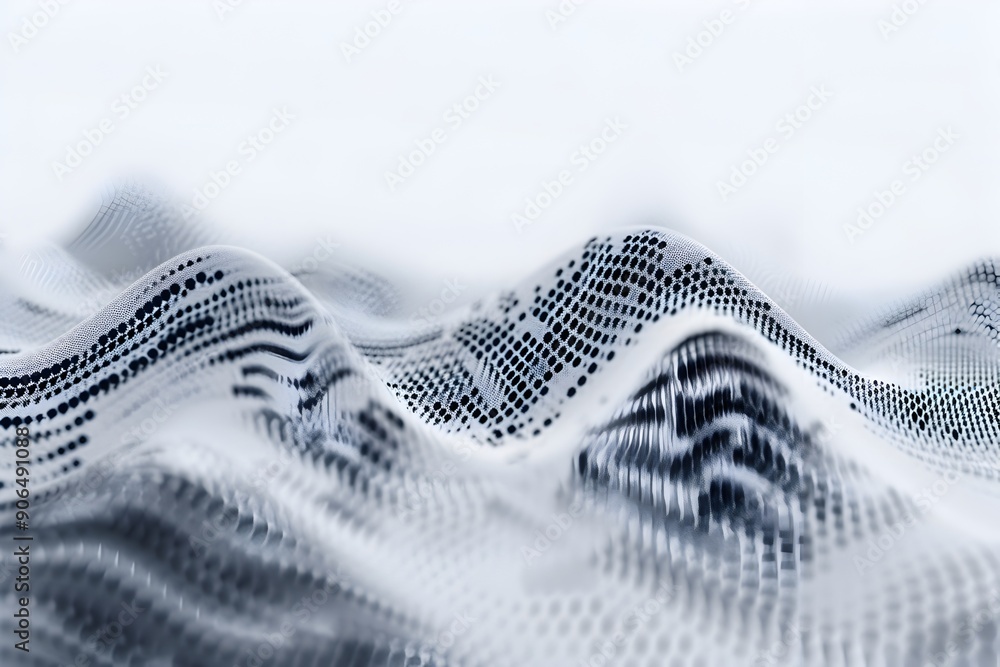 Poster a digital art piece featuring an abstract representation of sound waves made from dots and lines, se