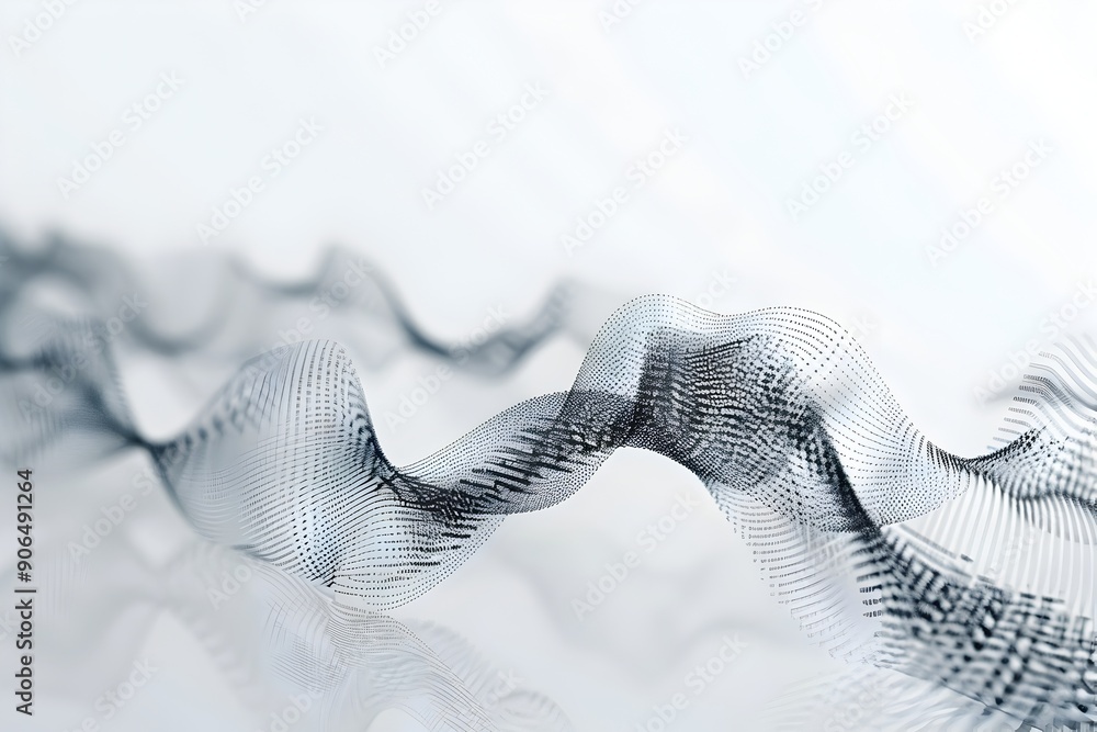 Poster a digital art piece featuring an abstract representation of sound waves made from dots and lines, se
