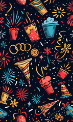 Naklejka premium New Year and Christmas 2d cartoon or graphic advertising background, Seamless pattern