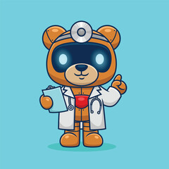 Cartoon cute bear robot in doctor costume, vector icon illustration