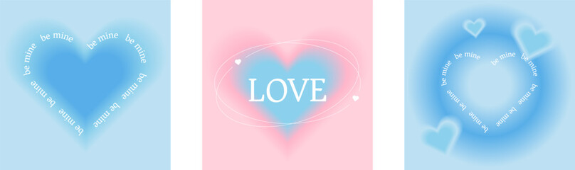 Y2k aura heart template. Pink girly poster background with gradient pattern. Cute trendy love day aesthetic graphic set. 90s square abstract promotion with dreamy romantic layout. Be mine valentine