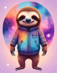 Cartoon sloth on the moon in the night 