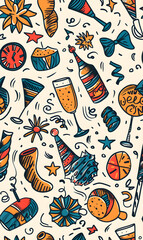 Naklejka premium New Year and Christmas 2d cartoon or graphic advertising background, Seamless pattern