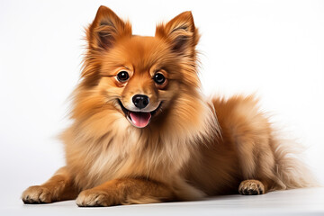Obraz premium Red fluffy Spitz on a white background.