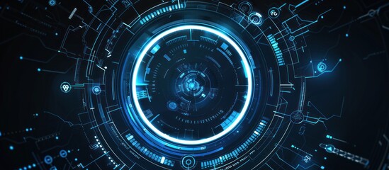 Obraz premium Abstract Blue and Black Futuristic Interface with Glowing Circles and Lines