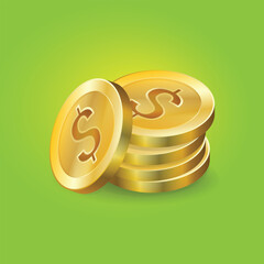 Gold coin stack vector. Isometric wealth pile for crypto branding, investment apps and luxury product packaging - shimmering dollar coin collection