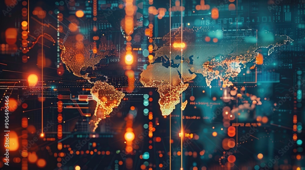 Aufkleber abstract concept of a diverse stock portfolio with world map integration, financial symbols. generat