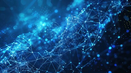 Abstract Blue Network with Glowing Points and Lines