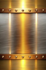 Obraz premium Elegant brushed metal textured background with rivets and golden glow