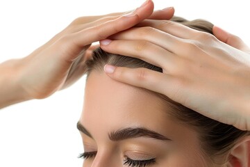 Obraz premium Woman touching her forehead with both hands