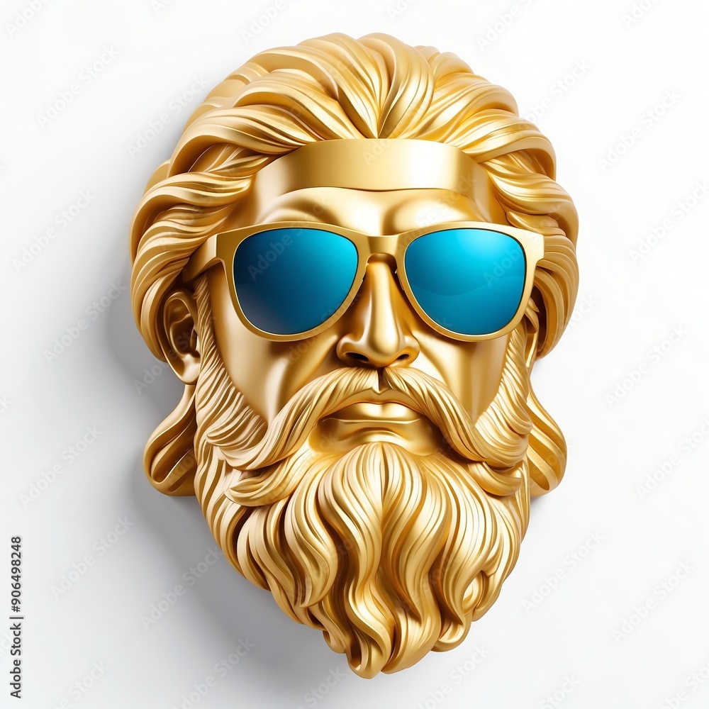 Poster gold zeus head statue with sunglasses 3d art logo in plain white background design digital artwork 302