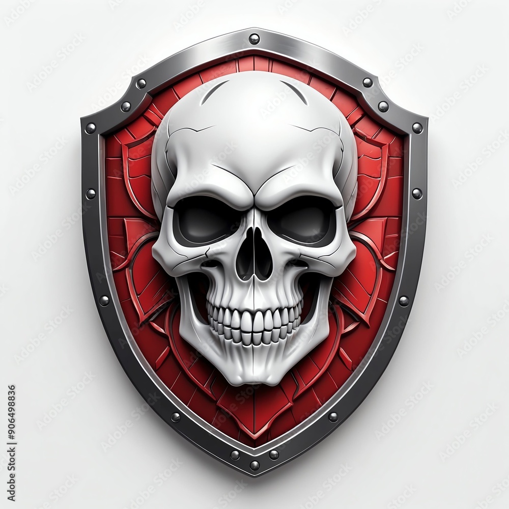 Wall mural skull shield 3d art logo in plain white background design digital artwork 366