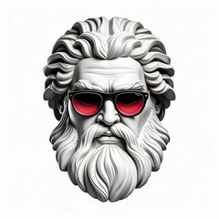 zeus head statue with sunglasses 3d art logo in plain white background design digital artwork 396