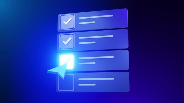 A digital interface showcasing a select checkbox with a glowing cursor icon, highlighting the selection process in bright blue light. Ideal for technology and user interface themes.