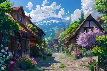 Obraz premium Charming Village in the Mountains