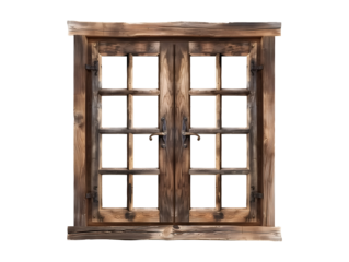 Old vintage wooden window isolated on transparent or white background