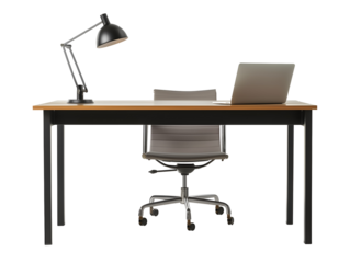 Office desk with lamp table isolated on transparent or white background