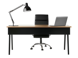 Office desk with lamp table isolated on transparent or white background