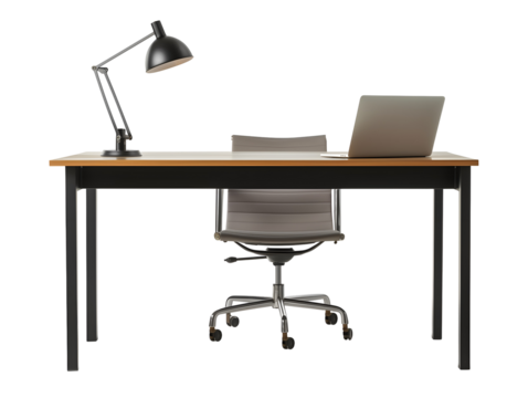Office desk with lamp table isolated on transparent or white background