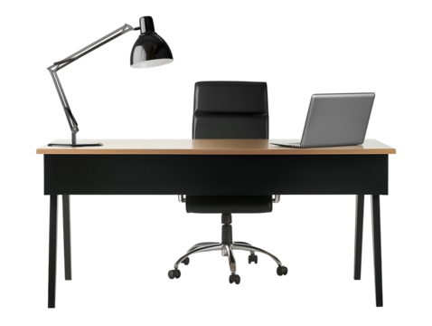 Office desk with lamp table isolated on transparent or white background