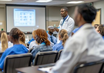 Multi-racial group of doctors and nurses in a medical training session