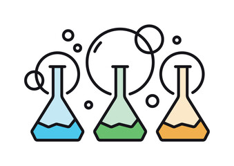 three color test tube symbol. test tube concept for the world of science, education