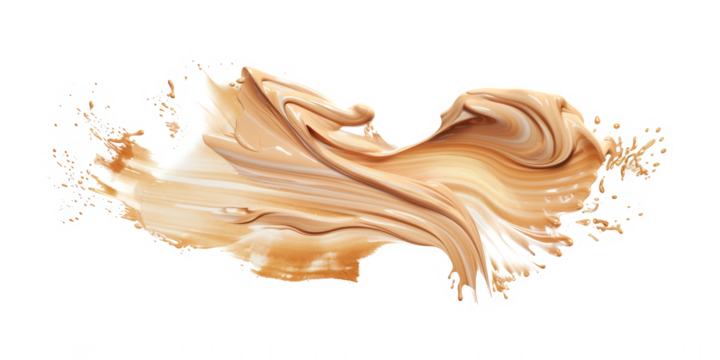 Organic shapes formed by fluid beige foundation strokes on white background