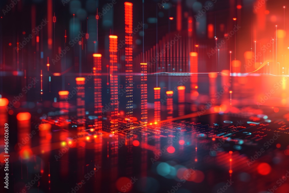 Poster abstract digital data visualization with red and blue elements