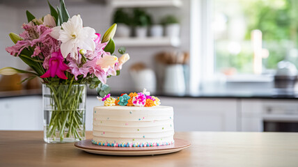 Homemade birthday cake in the English countryside house, cottage kitchen food and holiday baking recipe inspiration
