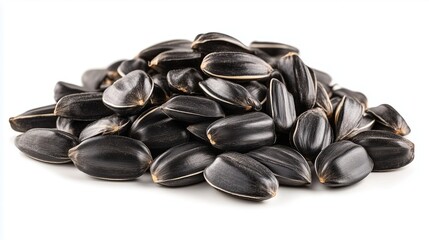 pile of unpeeled sunflower seeds, on white background