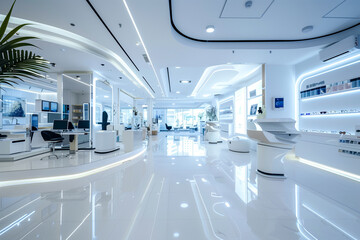 Fototapeta premium A large, white room with a lot of white furniture and a lot of white walls