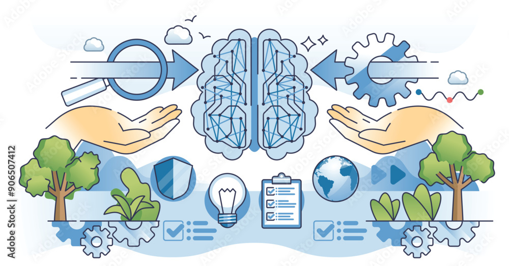 Poster ai governance as artificial intelligence technology control outline concept. modern technology stand