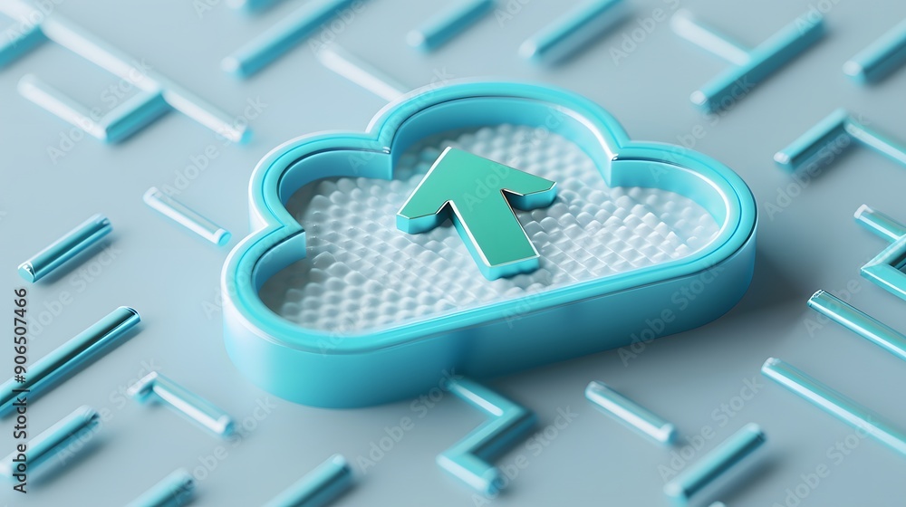 Aufkleber 3d cloud storage icon with up arrow representing data upload, digital technology, and online storage
