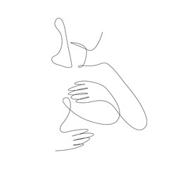 Continuous one line drawing of a breast cancer and pink ribbon.