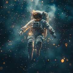 Fototapeta premium Astronaut Orbiting Earth Against Cosmic Backdrop